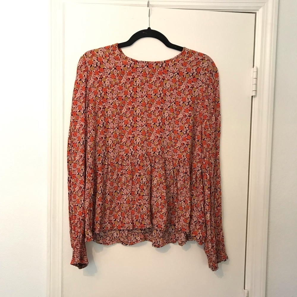PIECES Retro Floral Babydoll funky unique fun Blouse - Women’s Size XL
